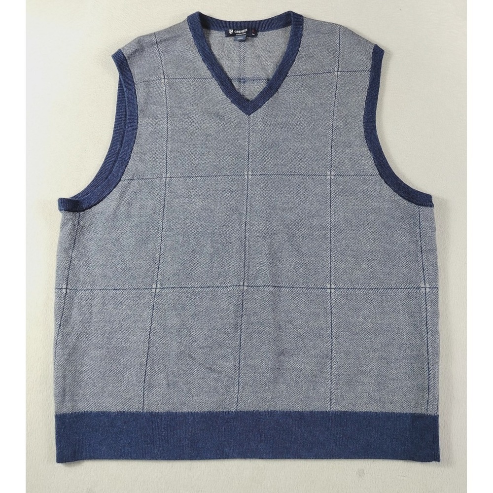 Cremieux Sweater Vest Mens 2XL Gray V Neck Merino Wool Check Grandpacore Grandad